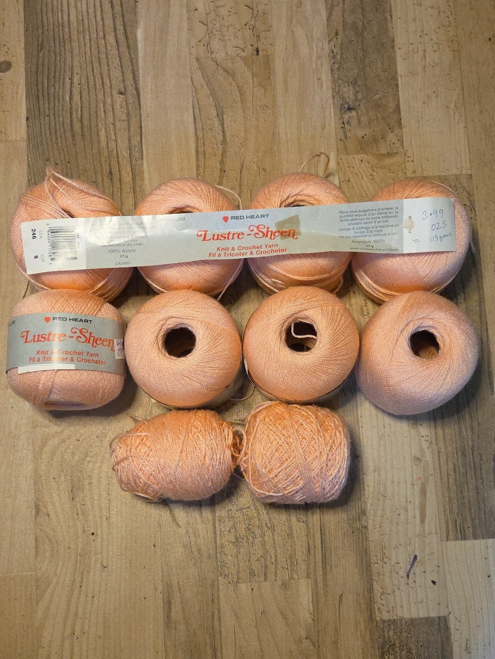 NEW Lustre-Sheen Peach Knit & Crochet Yarn 8 Rolls Plus 2 Partial